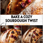 Rustic cranberry orange sourdough loaf showing golden crust and cranberries, perfect for Artisan Bread Recipes Sourdough. 26